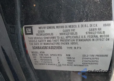 2010 Chevrolet Hhr Ls z USA, uszkodzony, nr VIN 3GNBAADB7AS525856